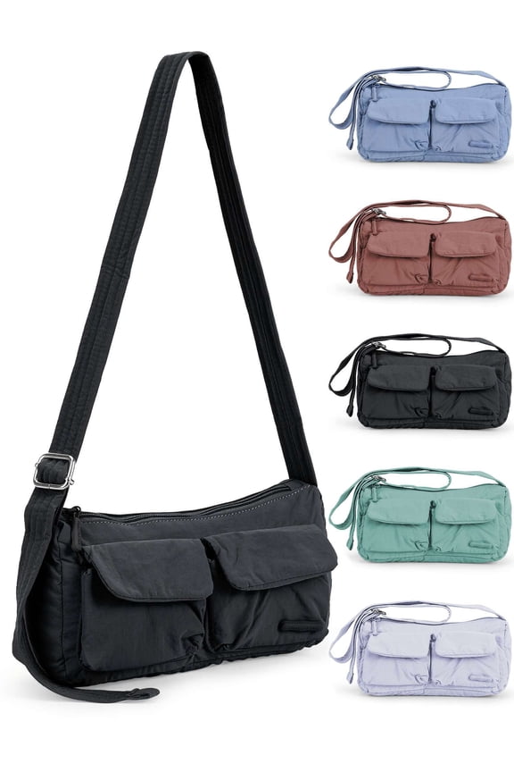 Nylon Crossbody Bag for Women Fashion Casual Shoulder Purse Handbag Lightweight Water-Resistant Tote Satchel Messenger Bags, Black