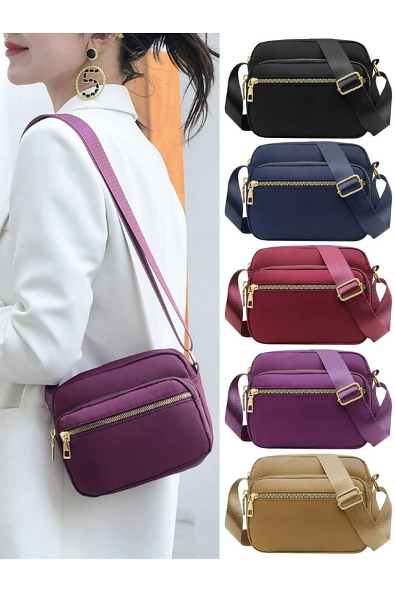 Nylon Crossbody Bag for Women Multi Pockets Shoulder Handbag Purse Trendy Lightweight Waterproof Casual Messenger Bags Satchel "Black"