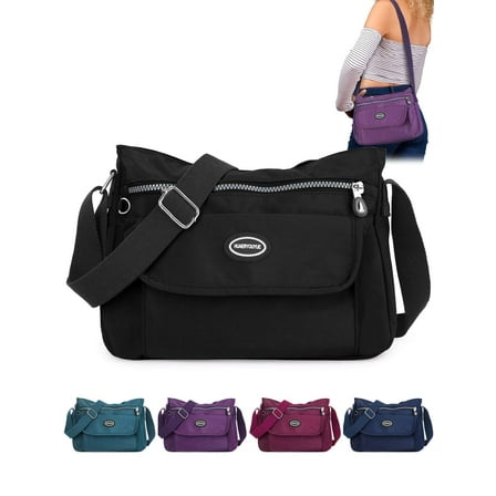Gustave Nylon Crossbody Bag for Women Waterproof Shoulder Handbag Purse Lightweight Casual Travel Messenger Satchel Bags Multi Zipper Pockets "Black"