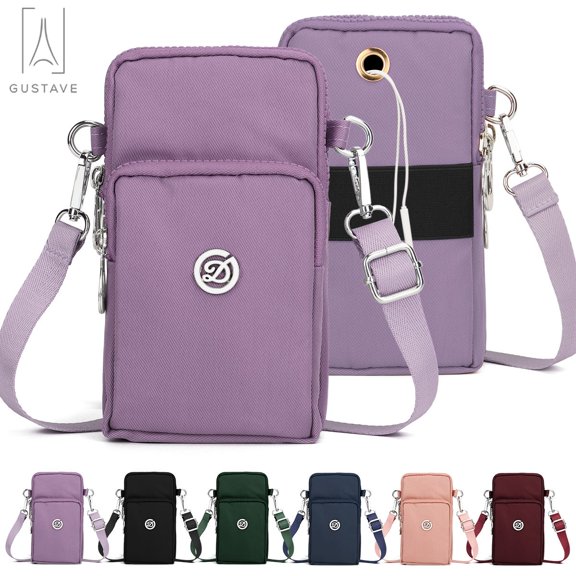 Gustave Nylon Crossbody Cell Phone Bag for Women, Mini Shoulder Handbag Wallet Card Hold Purse Adjustable Armband Phone Bag for iPhone 12 11 Pro Max XR XS X Galaxy Huawei, Purple