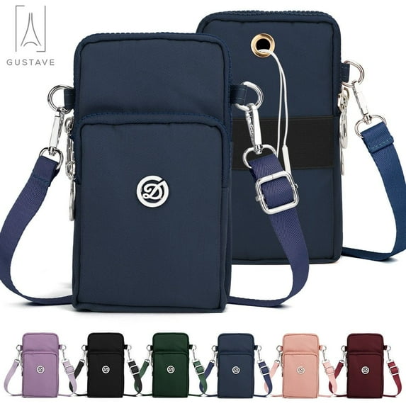 Gustave Nylon Crossbody Cell Phone Bag for Women, Mini Shoulder Handbag Wallet Card Hold Purse Adjustable Armband Phone Bag for iPhone 12 11 Pro Max XR XS X Galaxy Huawei, Navy