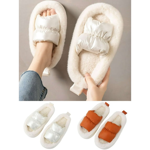 Gustave Open Toe Fuzzy Slippers for Women Soft Warm Plush Fuzzy Slides House Shoes Memory Foam Thick Sole Pillow Slipper for Winter Indoor Outdoor "White"