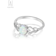 Gustave Oval White Fire Opal Ring 925 Sterling Silver Gemstone Jewelry Love Heart Cutout Promise Ring For Women -Size 7