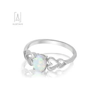 Gustave Oval White Fire Opal Ring 925 Sterling Silver Gemstone Jewelry Love Heart Cutout Promise Ring For Women -Size 9