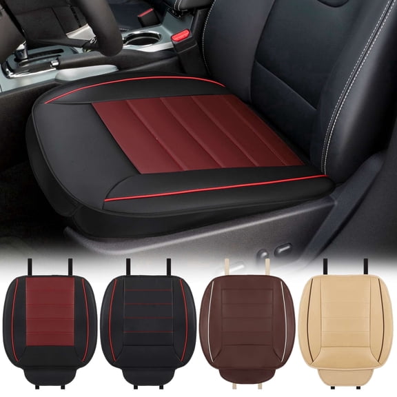 Gustave PU Leather Car Seat Cushion for Driving, Universal Car Front Seats Cover Protector Pad Breathable Luxury Auto Interior Accessories Office Chair Mat with Storage Pocket "Beige"