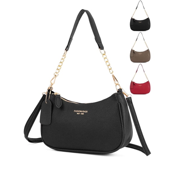 Gustave PU Leather Shoulder Bag for Women Crescent Crossbody Purse and Handbag Trendy Retro Underarm Bag with Chain Strap - Black