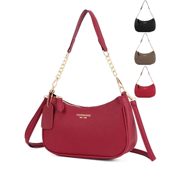 Gustave PU Leather Crossbody Purse for Women Crescent Shoulder Bag Small Tote Handbag Trendy Retro Underarm Evening Bags Satchel with Chain Strap - Red