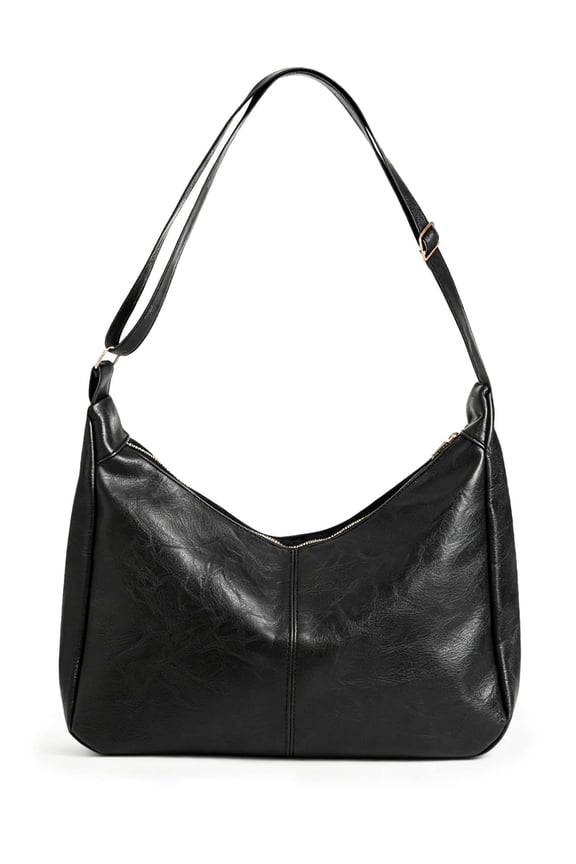 PU Leather Hobo Bag for Women Everyday Tote Shoulder Bag Trendy Slouchy Crossbody Handbag Purse - Black