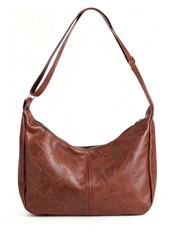 PU Leather Hobo Bag for Women Everyday Tote Shoulder Bag Trendy Slouchy Crossbody Handbag Purse - Brown