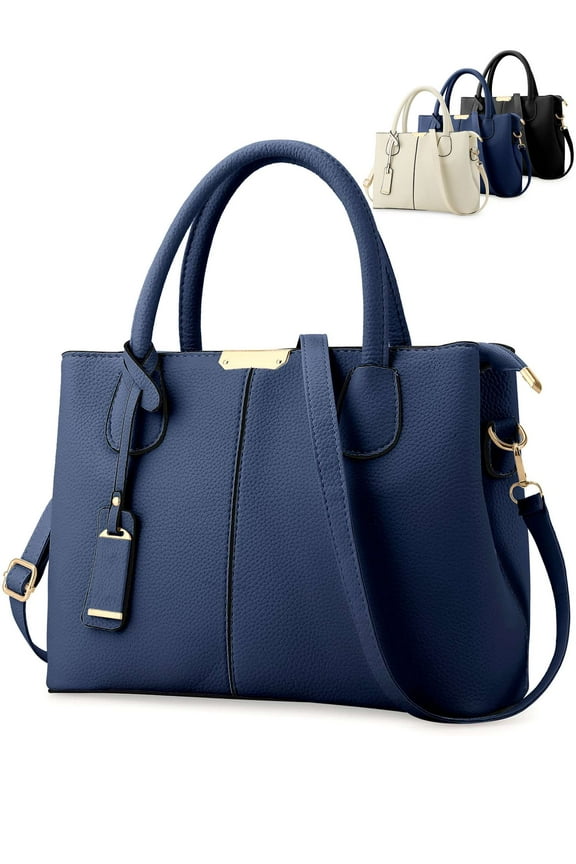 PU Leather Shoulder Tote Bag Crossbody Purses and Handbags Fashion Large Capacity Top Handle Satchel Bags for Women Ladies "Navy"