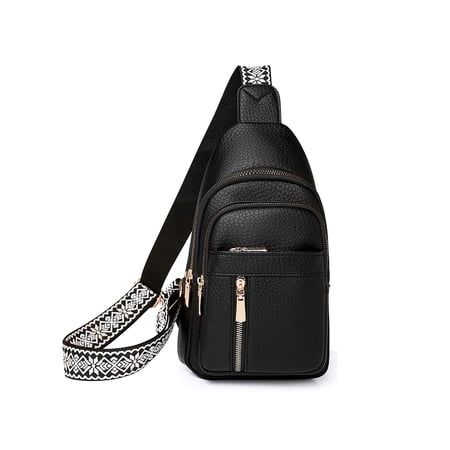 Gustave PU Leather Sling Bag for Women Crossbody Purse Anti Theft Multi-Pocket Sling Backpack Trendy Shoulder Chest Bag with Adjustable Strap for Daily Travel - Black