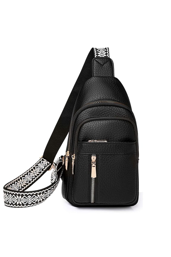 PU Leather Sling Bag for Women Crossbody Purse Anti Theft Multi-Pocket Sling Backpack Trendy Shoulder Chest Bag with Adjustable Strap for Daily Travel - Black