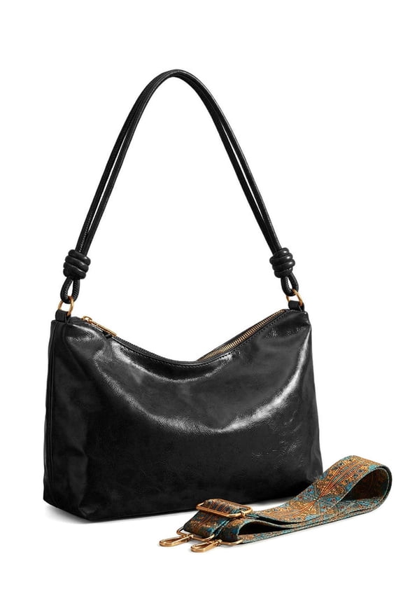 PU Leather Tote Bag for Women Trendy Hobo Crossbody Purse Lightweight Knotted Shoulder Bag Handbag for Daily Work Travel with Adjustable Strap - Black