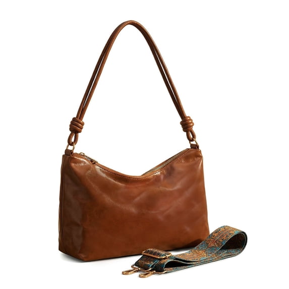 Gustave PU Leather Tote Bag for Women Trendy Hobo Crossbody Purse Lightweight Knotted Shoulder Bag Handbag for Daily Work Travel with Adjustable Strap - Brown
