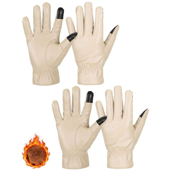Gustave PU Leather Winter Gloves for Women 2 Pairs Warm Fleece Lined Touchscreen Texting Gloves Thick Thermal Windproof Driving Gloves for Cold Weather "White"