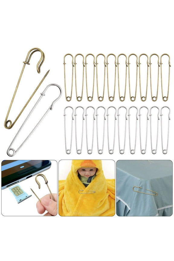 Pack of 20 Large Safety Pins, 2.8" Heavy Duty Blanket Pins Metal Spring Lock Pins Fasteners for Blankets Crafts Skirts Kilts Brooch Making, Gold