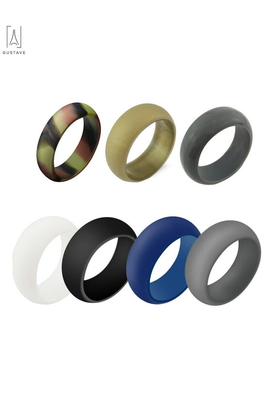 Pack of 7 Silicone Wedding Ring for Men, Antibacterial Rubber Band Rings Fit for Sports& Outdoors "Size 11"