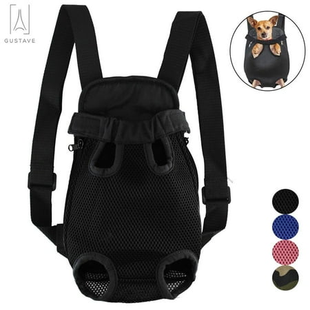 Gustave Pet Carrier Backpack Adjustable Straps, Legs Out, Pet Front Cat Dog Mesh Carrier Backpack Travel Bag for Small and Medium Dogs and Cats "Black, M"