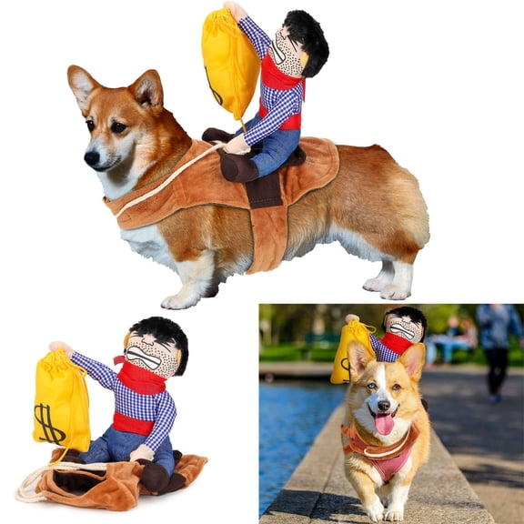 Gustave Pet Dog Halloween Funny Costumes Cowboy Rider Horse Riding Puppy Cosplay Clothes Christmas Dress up Costume for Small Medium Large Dogs Cats