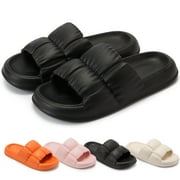 Gustave Pillow Slippers for Women Men Non Slip Clouds Slides Soft Thick Sole Open Toe Slippers Sandals for Home Shower Bathroom, Black, Women 5-6 / Men 4-4.5