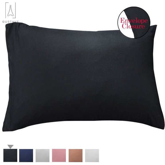 Gustave Pillowcases Set of 1 with Envelope Closure, Ultra Soft Pure Cotton Bed Pillow Covers "Queen, Black"
