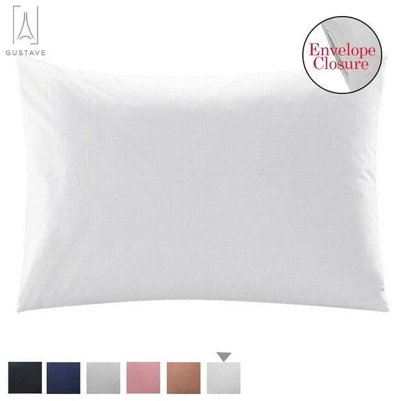 Gustave Pillowcases Set of 1 with Envelope Closure, Ultra Soft Pure Cotton Bed Pillow Covers "Queen, White"
