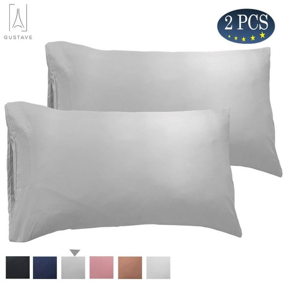 Gustave Pillowcases Set of 2 with Envelope Closure, Ultra Soft Pure Cotton Bed Pillow Covers "King, Gray"