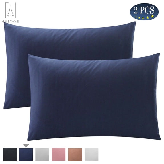 Gustave Pillowcases Set of 2 with Envelope Closure, Ultra Soft Pure Cotton Bed Pillow Covers "King, Navy"