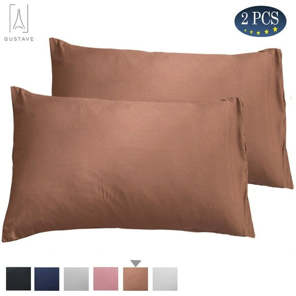 Gustave Pillowcases Set of 2 with Envelope Closure, Ultra Soft Pure Cotton Bed Pillow Covers "Queen, Coffee"