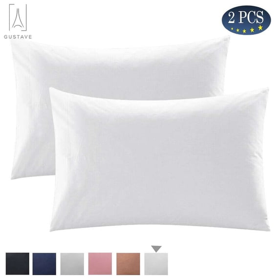 Gustave Pillowcases Set of 2 with Envelope Closure, Ultra Soft Pure Cotton Bed Pillow Covers "Queen, White"