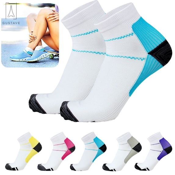 Gustave Plantar Fasciitis Athletic Compression Socks (S/M) Anti-Fatigue Ankle Socks, Purple (5-Pack)