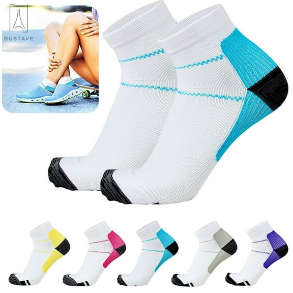 Gustave Plantar Fasciitis Athletic Compression Socks (S/M) Anti-Fatigue Ankle Socks, Purple (5-Pack)