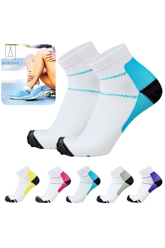 Plantar Fasciitis Athletic Compression Socks (S/M) Anti-Fatigue Ankle Socks, Purple (5-Pack)