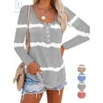 thumbnail image 1 of Gustave Plus Size Women's Striped Tie Dye T-Shirt, Long Sleeve Button Down Legging Blouse Loose Casual Tunic Tops "Gray, 2XL", 1 of 5