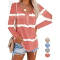 thumbnail image 1 of Gustave Plus Size Women's Striped Tie Dye T-Shirt, Long Sleeve Button Down Legging Blouse Loose Casual Tunic Tops "Red, 2XL", 1 of 5