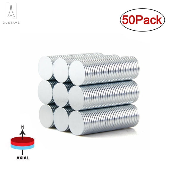 Gustave Powerful Neodymium Disc Magnets Multi-Use Small Round Rare Earth Magnets for Fridge, DIY, Building, Scientific, Craft, and Office, 12 x 2 mm (0.47 x 0.08 inch), 50 Pack