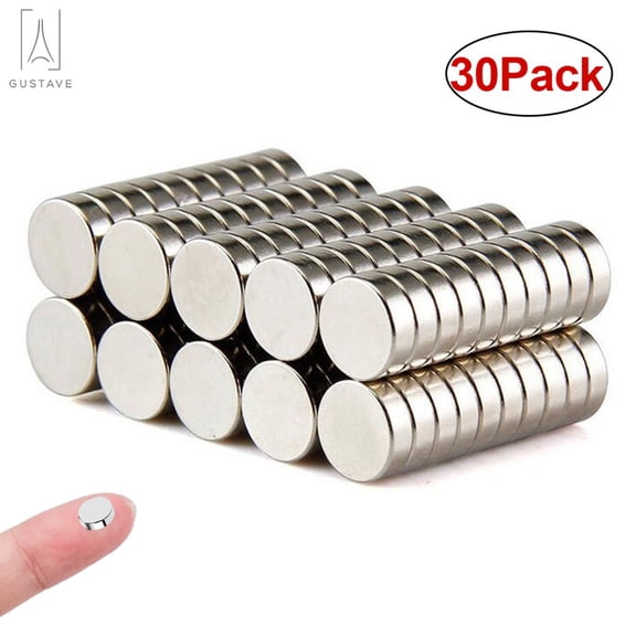 Gustave Powerful Neodymium Disc Magnets Multi-Use Small Round Rare Earth Magnets for Fridge, DIY, Building, Scientific, Craft, and Office, 6 x 3 mm (0.24 x 0.12 inch), 30 Pack