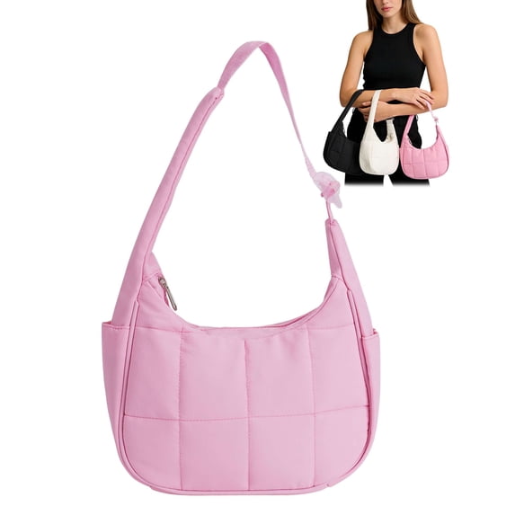 Gustave Puffer Crescent Shoulder Bag for Women Quilted Top Handle Handbag Purse Small Underarm Tote Bag with Adjustable Strap, Pink
