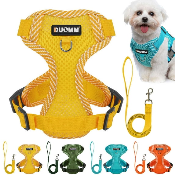 Gustave No Pull Dog Harness and Leash Set Reflective Adjustable Soft Mesh Step in Pet Harness Vest for Small Medium Large Dogs Cats Walking Training - Yellow, XL
