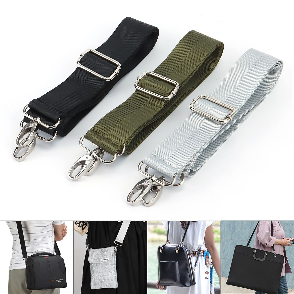 Replacement stripped slim handbag strap with carabiner slide hook