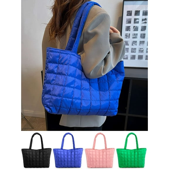 Gustave Quilted Tote Bag for Women Padding Puffer Shoulder Bag Carryall Handbag Trendy Lightweight Large Capacity Puffy Hobo Purse for Travel Gym Work - Blue