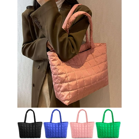 Gustave Quilted Tote Bag for Women Padding Puffer Shoulder Bag Carryall Handbag Trendy Lightweight Large Capacity Puffy Hobo Purse for Travel Gym Work - Pink