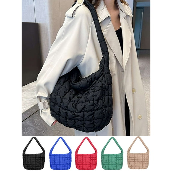 Gustave Quilted Tote Shoulder Bag for Women Lightweight Padded Puffy Casual Slouchy Hobo Bag Large Capacit Handbag Purse with Zipper "Black"