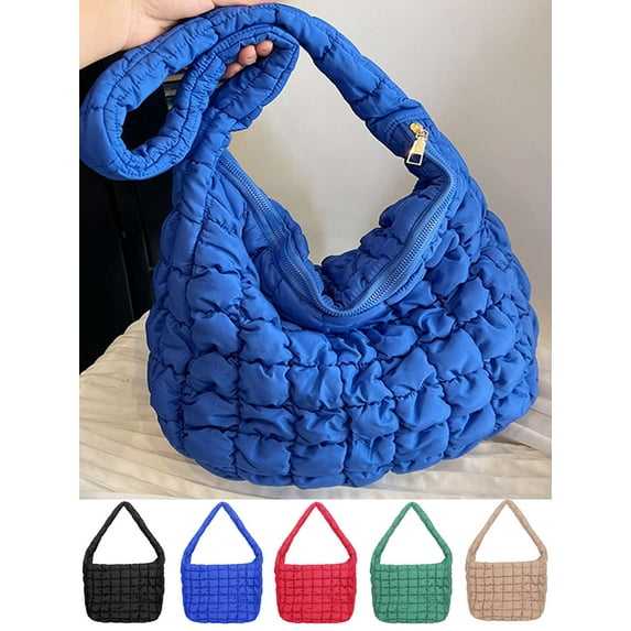 Gustave Quilted Tote Shoulder Bag for Women Lightweight Padded Puffy Casual Slouchy Hobo Bag Large Capacit Handbag Purse with Zipper "Blue"