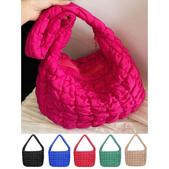 Gustave Quilted Tote Shoulder Bag for Women Lightweight Padded Puffy Casual Slouchy Hobo Bag Large Capacit Handbag Purse with Zipper "Rose Red"