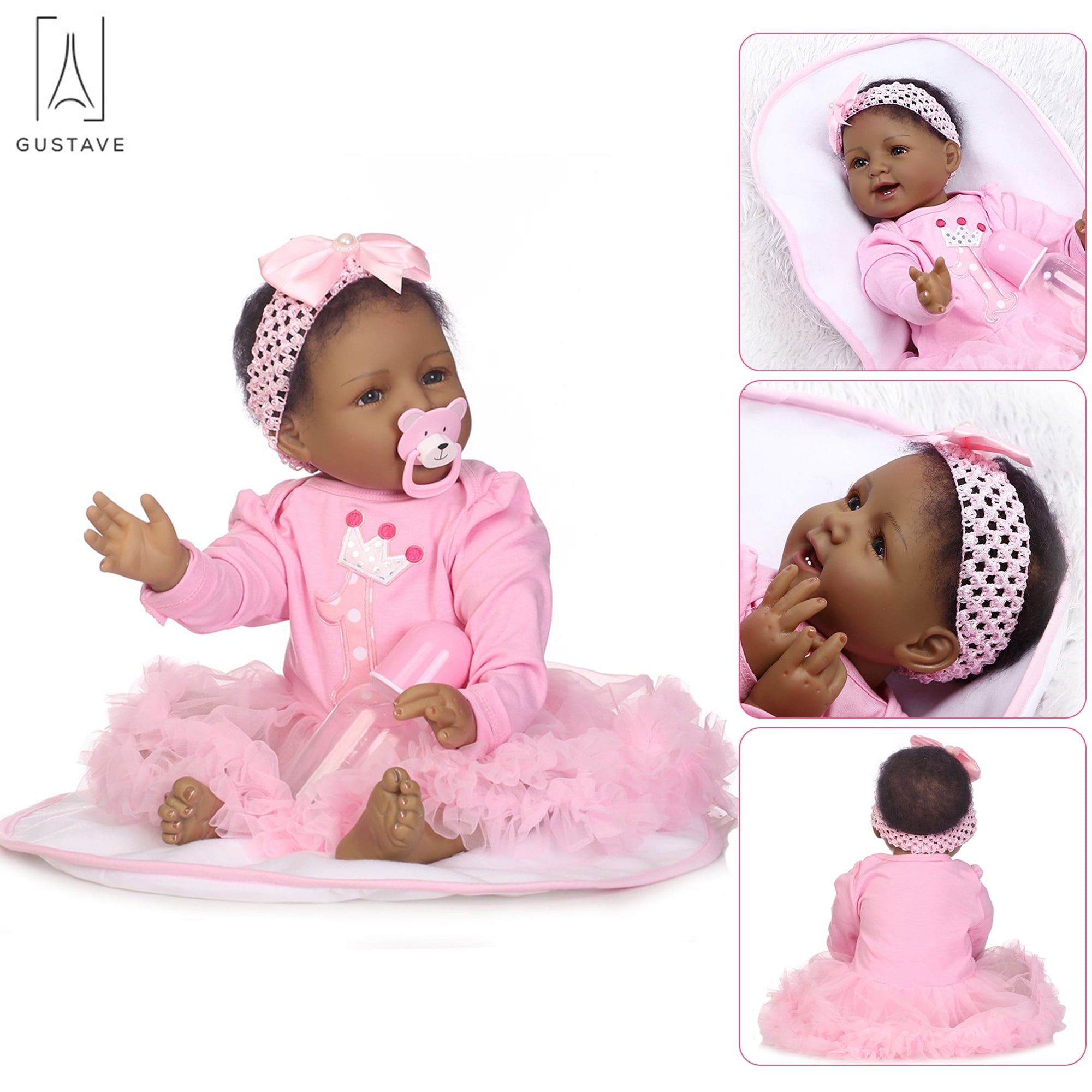 Gustave Realistic Newborn Baby Dolls 22inch Reborn Black Girl Doll Kids  Education Playing Doll with Clothes Christmas Gift Collectible Toy