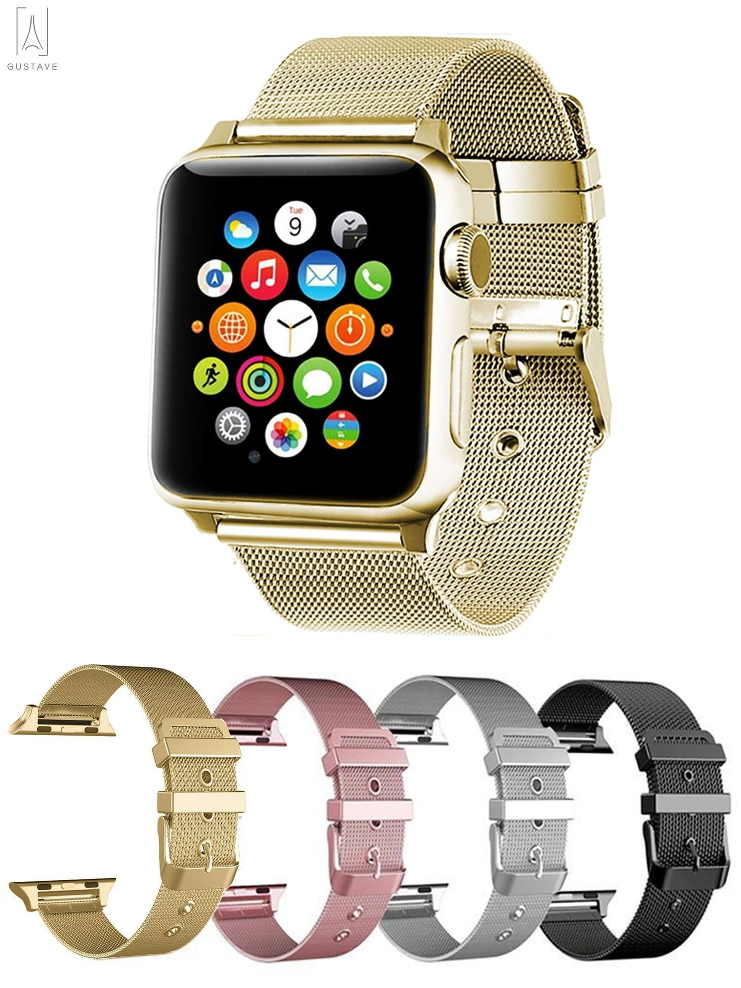  VISOOM Gold Bracelet Compatible for Series 9/8 Gold Apple Watch  Band 41mm/40mm/38mm Series 7/SE Women Dressy Luxury Wristband Jewelry Metal  Watch Strap Replacement for iWatch Series 6/5/4/3/2/1 : Cell Phones 