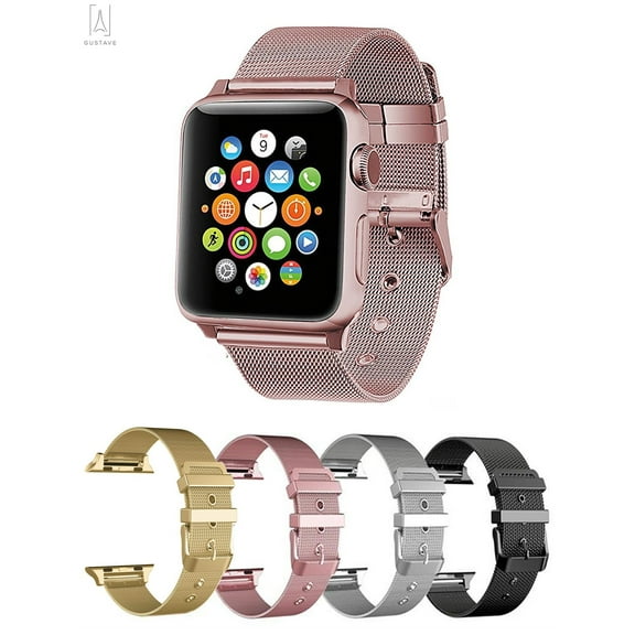 Gustave Replacement Apple Watch Band 38mm 40mm 42mm 44mm Stainless Steel Milanese Loop Bracelet Strap Wristbands Compatible with iWatch Series SE 8 7 6 5 4 3 2 1 for Women Men "Rose Gold"