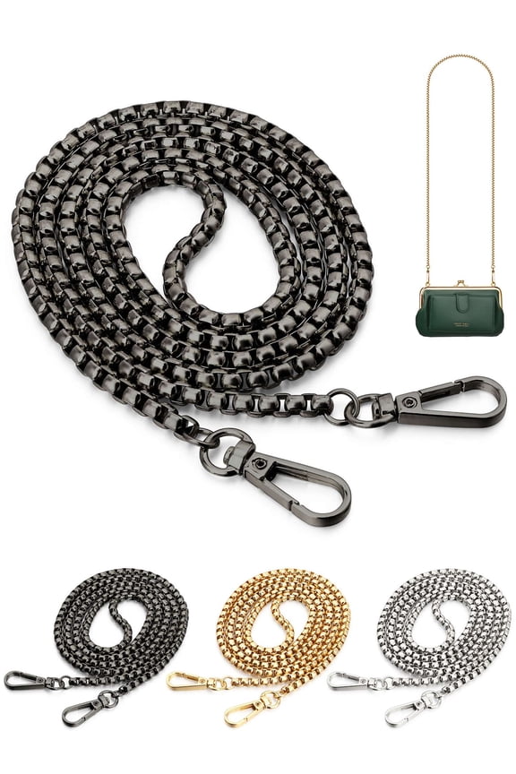Replacement Purse Chain Strap 47" DIY Metal Replacement Straps Shoulder Crossbody Bag Handbag Accessories with Buckles - Black
