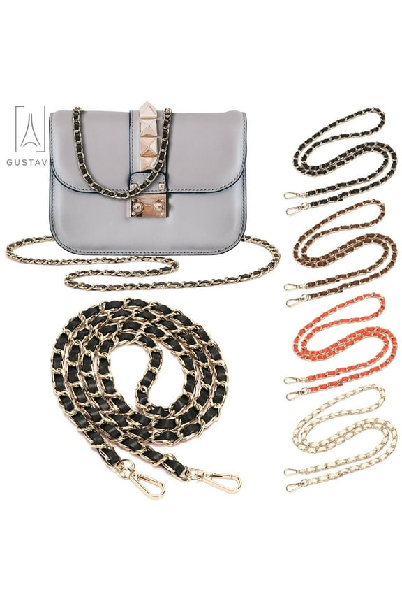 Replacement Purse Chain Strap Handle Shoulder Crossbody Handbag Bag Metal Leather 120cm/45inch Strap -Black